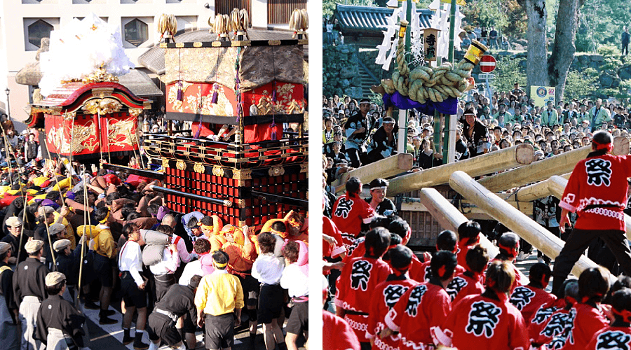 Big fall festivals in Kinosaki and Izushi fighting festivals danjiri matsuri