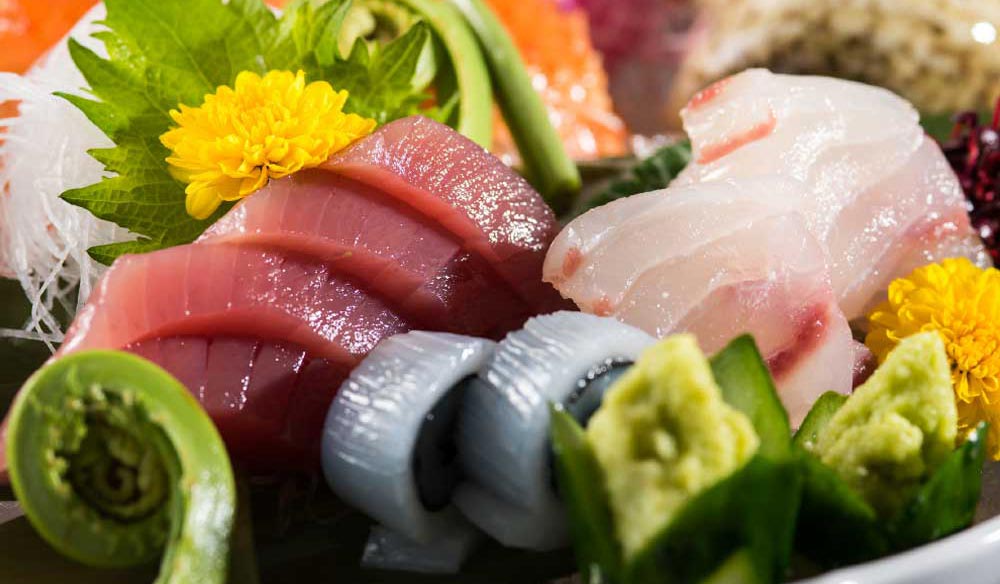 A traditional kaiseki (set course) seafood dinner