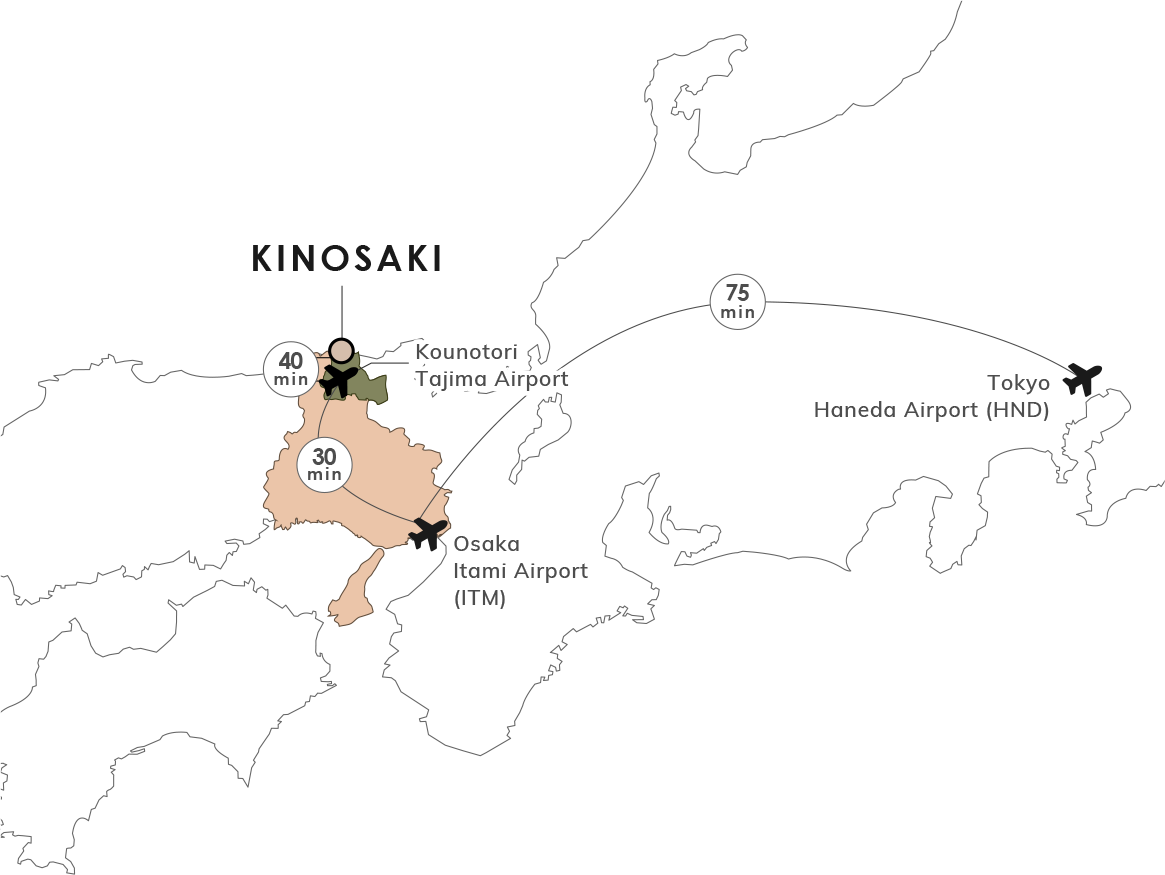 Plane map to Kinosaki Onsen